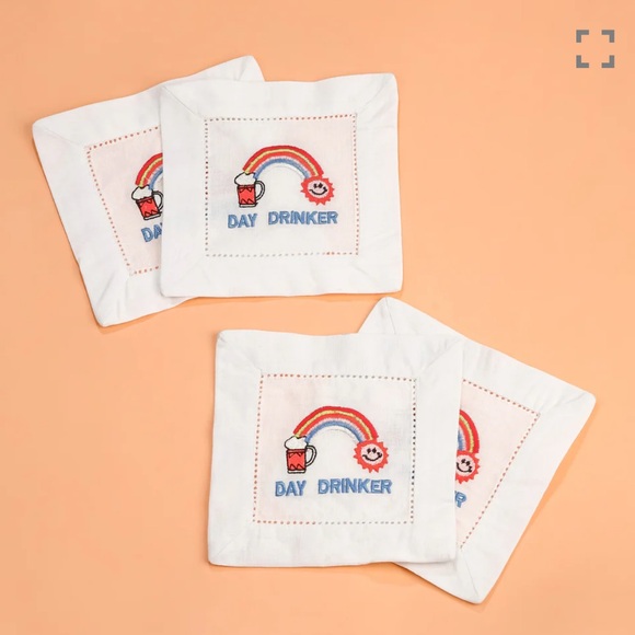 Daytime Cheers Embroidered Cocktail Napkins / Coasters - Set of 4 - Picture 2 of 4